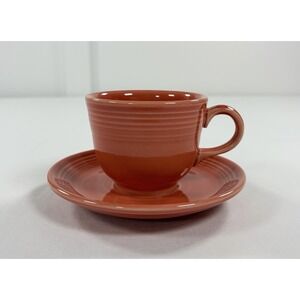 Vintage Fiesta Ware Homer Laughlin Persimmon Orange Tea Cup & Saucer Set USA